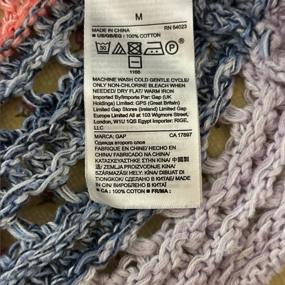 GAP open weave crocheted sweater, size M, bell sleeves, muted colors, loose fit - Picture 6 of 7